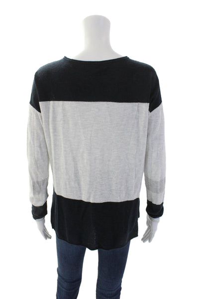 Vince Womens Cotton Long Sleeve Striped Knit Sweater White Size XS
