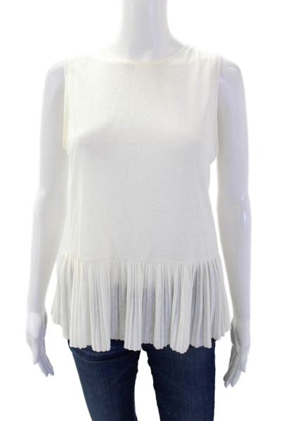 Theory Womens Sleeveless Round Neck Pleated Peplum Tank Top Cream Size S
