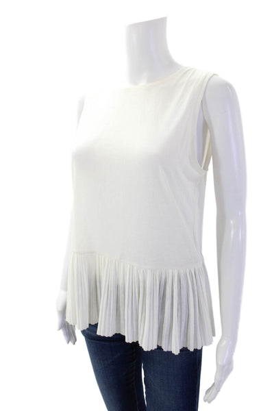 Theory Womens Sleeveless Round Neck Pleated Peplum Tank Top Cream Size S