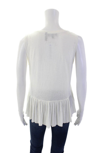 Theory Womens Sleeveless Round Neck Pleated Peplum Tank Top Cream Size S
