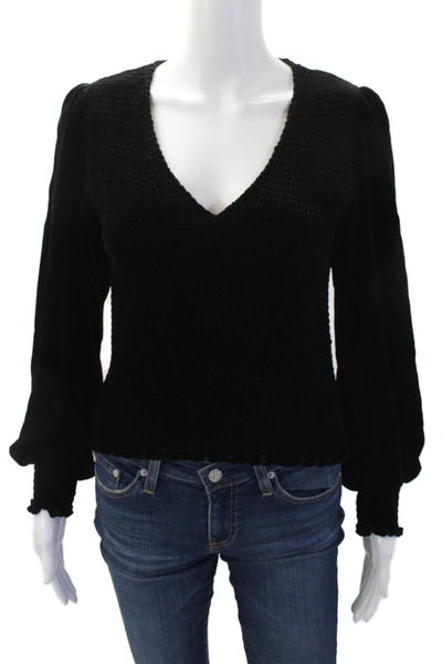 The Kooples Womens V-Neck Smocked Long Sleeve Blouse Top Black Size 2