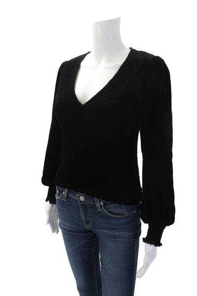 The Kooples Womens V-Neck Smocked Long Sleeve Blouse Top Black Size 2
