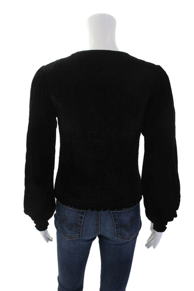 The Kooples Womens V-Neck Smocked Long Sleeve Blouse Top Black Size 2