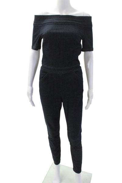 3x1 NYC Womens Cotton Off The Shoulder Short Sleeve Jumpsuit Blue Size S