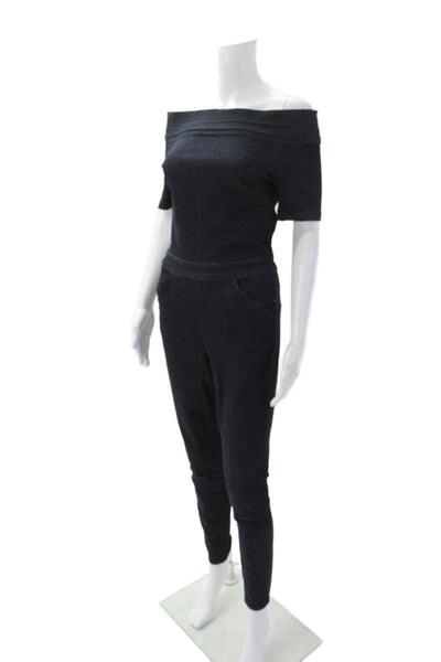 3x1 NYC Womens Cotton Off The Shoulder Short Sleeve Jumpsuit Blue Size S