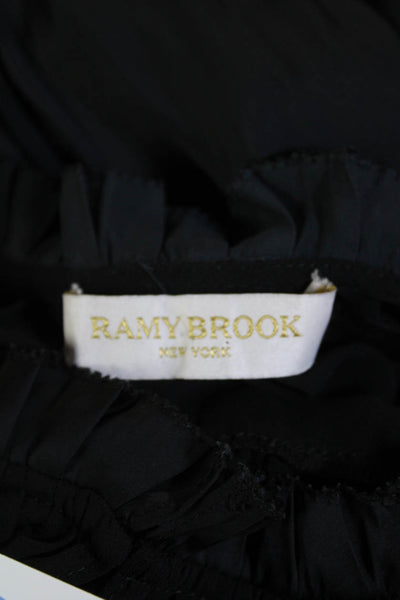 Ramy Brook Womens Long Sleeve Keyhole Satin Blouse Black Size 2XS