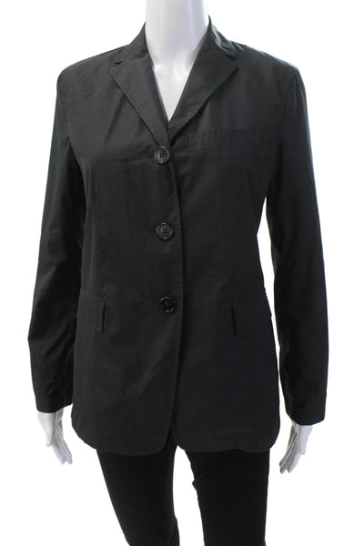 Theory Womens Three Button Notched Lapel Blazer Jacket Black Cotton Size 2
