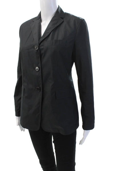Theory Womens Three Button Notched Lapel Blazer Jacket Black Cotton Size 2