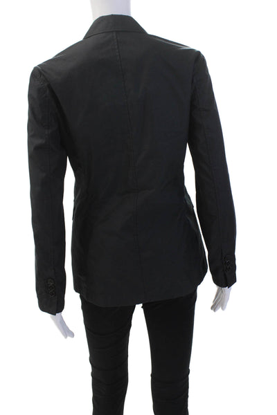 Theory Womens Three Button Notched Lapel Blazer Jacket Black Cotton Size 2