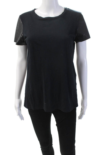 Theory Womens Short Sleeve Scoop Neck Boxy Tee Shirt Navy Cotton Size Medium