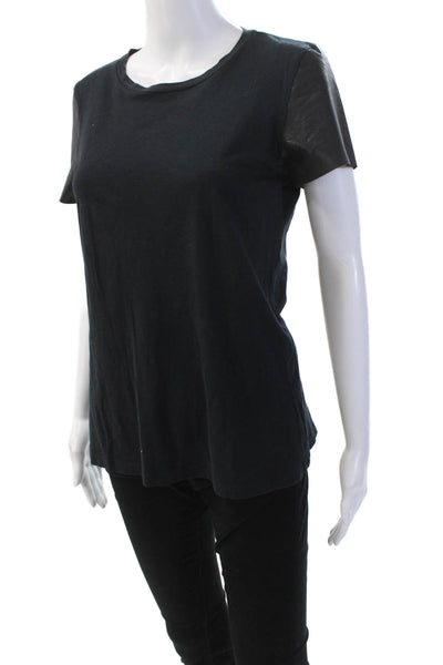 Theory Womens Short Sleeve Scoop Neck Boxy Tee Shirt Navy Cotton Size Medium
