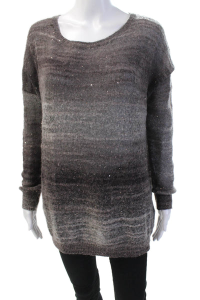 Vince Womens Long Sleeve Scoop Neck Sequin Knit Sweater Gray Size Medium