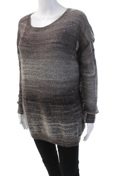 Vince Womens Long Sleeve Scoop Neck Sequin Knit Sweater Gray Size Medium