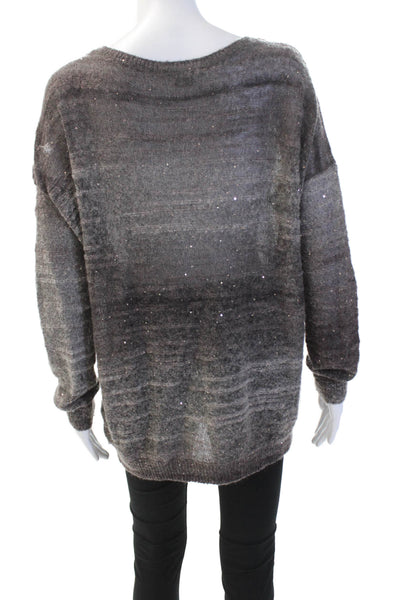 Vince Womens Long Sleeve Scoop Neck Sequin Knit Sweater Gray Size Medium