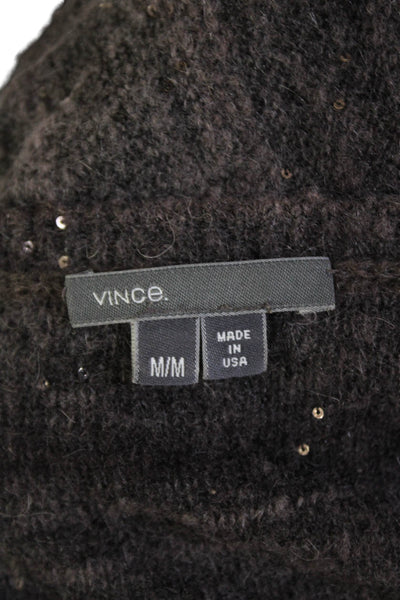 Vince Womens Long Sleeve Scoop Neck Sequin Knit Sweater Gray Size Medium