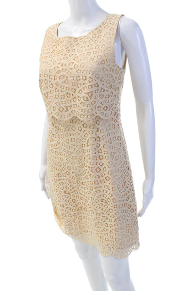 J Crew Womens Cotton Sleeveless Scalloped Lace Overlay Detail Dress Beige Size 2