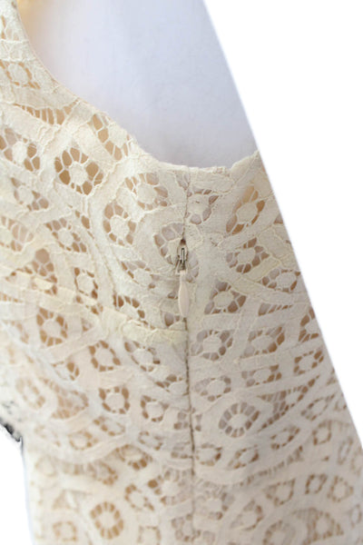 J Crew Womens Cotton Sleeveless Scalloped Lace Overlay Detail Dress Beige Size 2