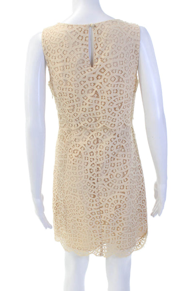 J Crew Womens Cotton Sleeveless Scalloped Lace Overlay Detail Dress Beige Size 2