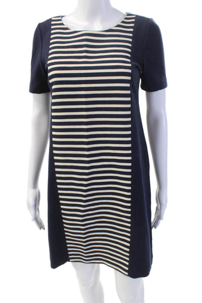 J Crew Womens Cotton Round Neck Short Sleeve Striped Panel Dress Blue Size 0