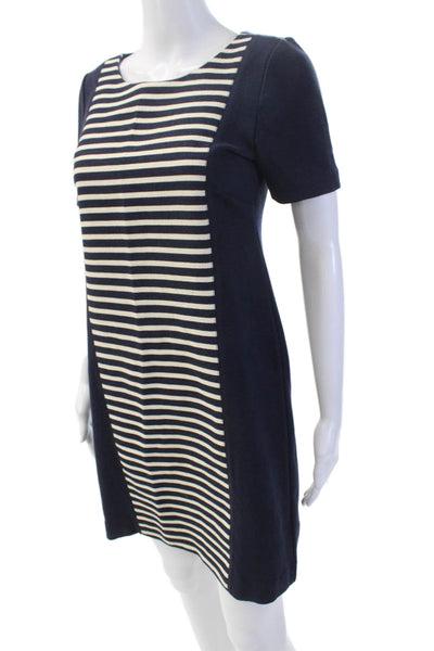 J Crew Womens Cotton Round Neck Short Sleeve Striped Panel Dress Blue Size 0
