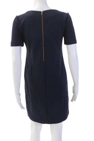 J Crew Womens Cotton Round Neck Short Sleeve Striped Panel Dress Blue Size 0