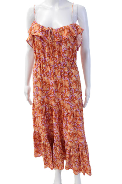 J Crew Womens Floral Print Spaghetti Strap Tiered Maxi Dress Orange Size S