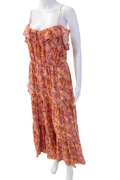 J Crew Womens Floral Print Spaghetti Strap Tiered Maxi Dress Orange Size S