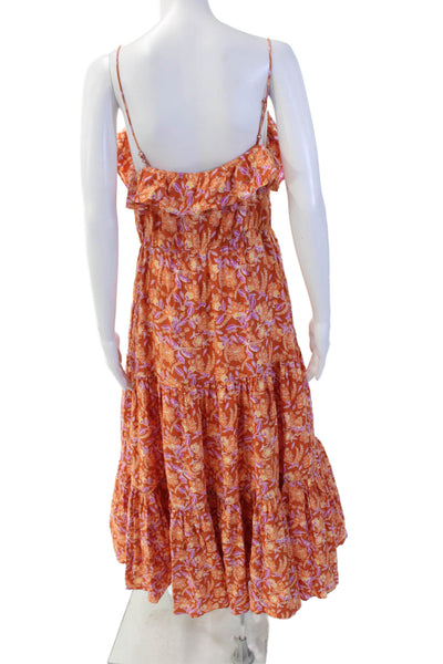 J Crew Womens Floral Print Spaghetti Strap Tiered Maxi Dress Orange Size S