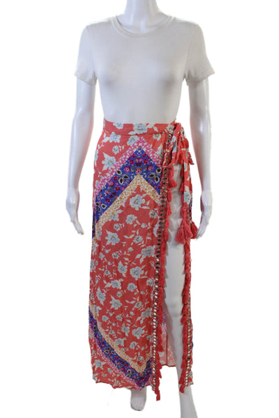 Lovers + Friends Womens Cotton Floral Printed Open Slit Skirt Red Size M