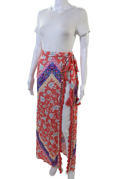 Lovers + Friends Womens Cotton Floral Printed Open Slit Skirt Red Size M