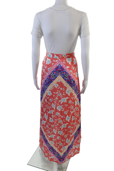 Lovers + Friends Womens Cotton Floral Printed Open Slit Skirt Red Size M