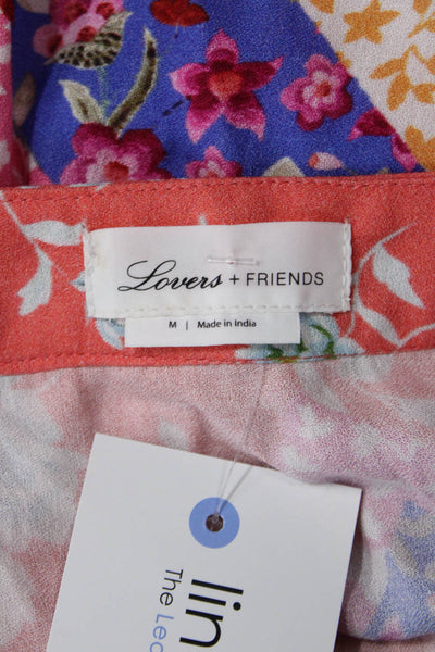 Lovers + Friends Womens Cotton Floral Printed Open Slit Skirt Red Size M