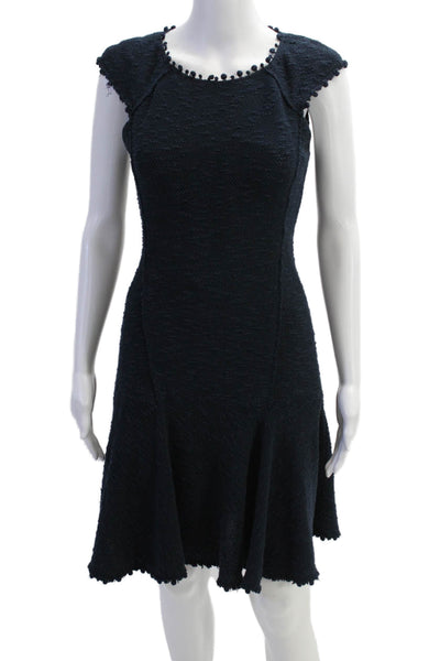 Rebecca Taylor Women's Round Neck Sleeveless Tassel Mini Dress Blue Size 0