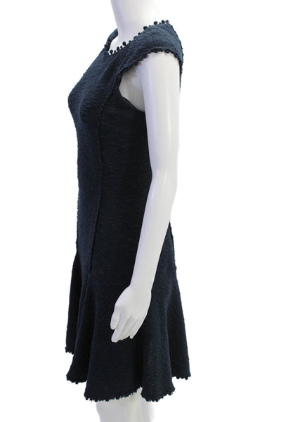 Rebecca Taylor Women's Round Neck Sleeveless Tassel Mini Dress Blue Size 0