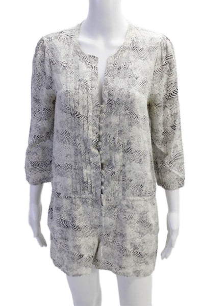 Joie Womens Silk Animal Print V-Neck Long Sleeve Button Up Romper White Size XS