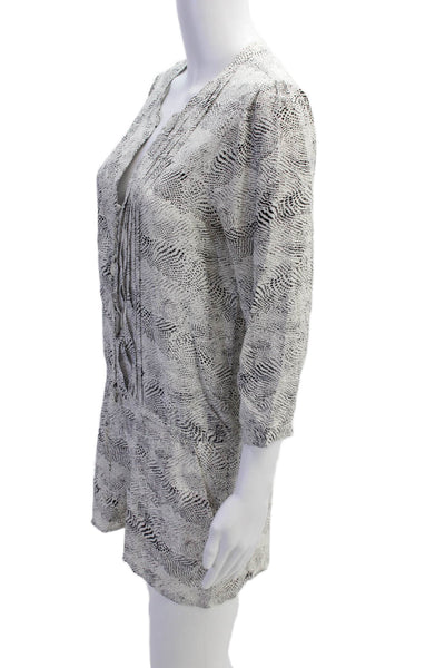Joie Womens Silk Animal Print V-Neck Long Sleeve Button Up Romper White Size XS