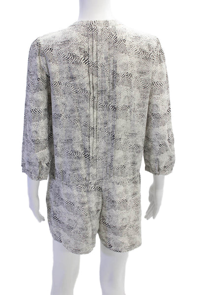Joie Womens Silk Animal Print V-Neck Long Sleeve Button Up Romper White Size XS
