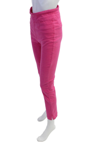 Renuar Womens Cotton Blend Mid-Rise Pull On Straight Leg Pants Pink Size 2