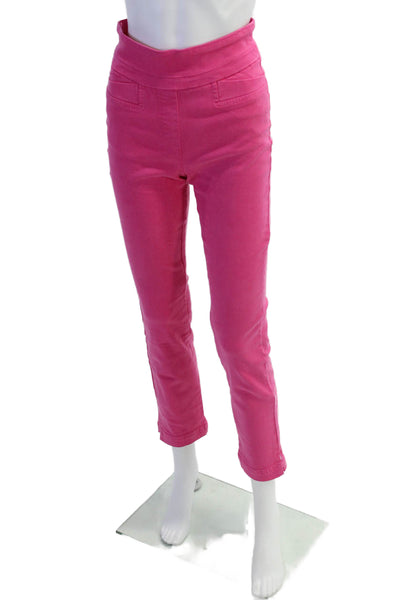 Renuar Womens Cotton Blend Mid-Rise Pull On Straight Leg Pants Pink Size 0