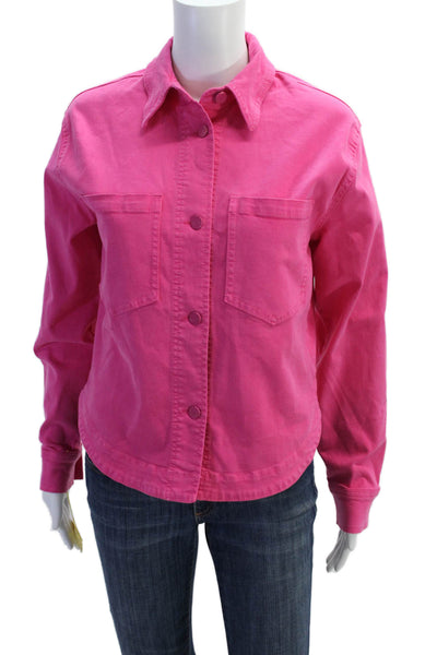 Renuar Womens Cotton Blend Collared Button Up Denim Jacket Pink Size S
