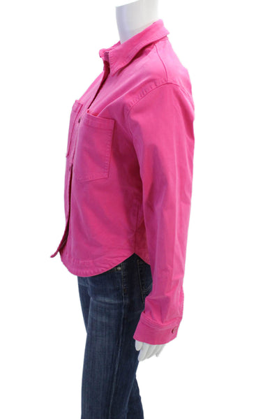 Renuar Womens Cotton Blend Collared Button Up Denim Jacket Pink Size S