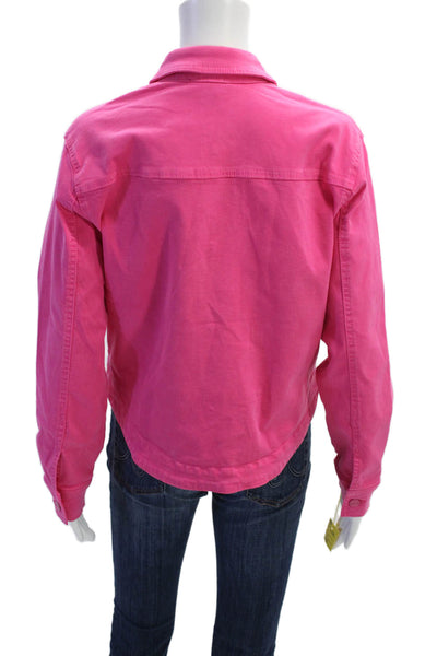 Renuar Womens Cotton Blend Collared Button Up Denim Jacket Pink Size S