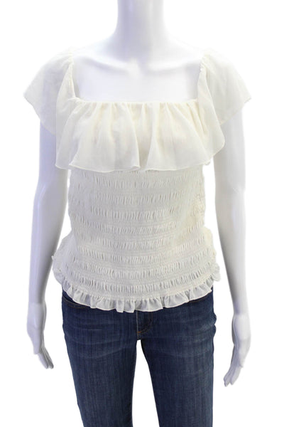 Wilfred Womens Smocked Off The Shoulder Sleeveless Blouse White Size M