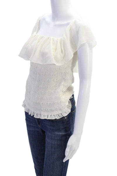Wilfred Womens Smocked Off The Shoulder Sleeveless Blouse White Size M
