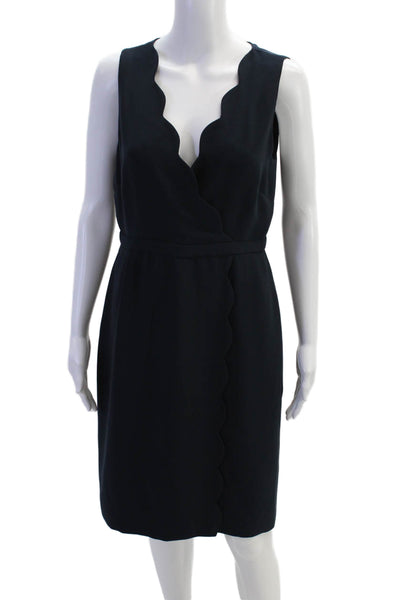J Crew Womens Scalloped Edge Detail Zippered Sleeveless Dress Dark Blue Size 8