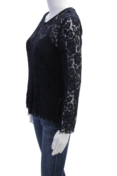 J Crew Womens Floral Lace Sheer Long Sleeve Blouse With Camisole Blue Size 6