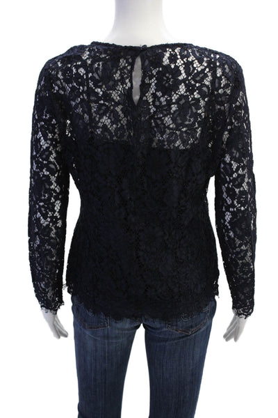 J Crew Womens Floral Lace Sheer Long Sleeve Blouse With Camisole Blue Size 6