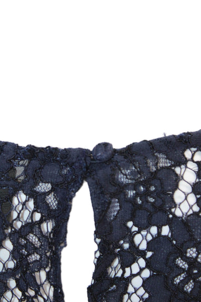 J Crew Womens Floral Lace Sheer Long Sleeve Blouse With Camisole Blue Size 6
