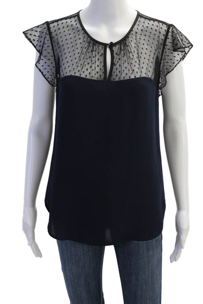 J Crew Womens Sleeveless Sheer Panel Detail Ruffle Trim Blouse Blue Size 4