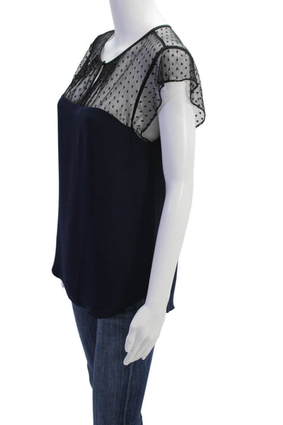 J Crew Womens Sleeveless Sheer Panel Detail Ruffle Trim Blouse Blue Size 4